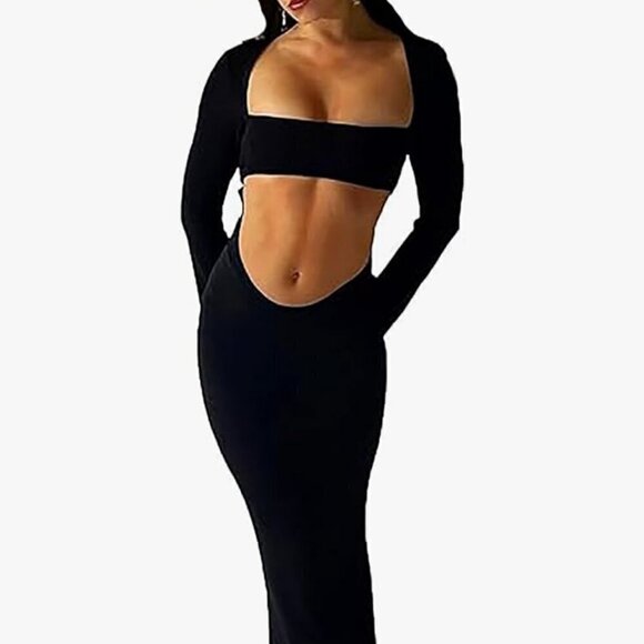 Backless Square Neck Cutout Bodycon - Picture 1 of 3